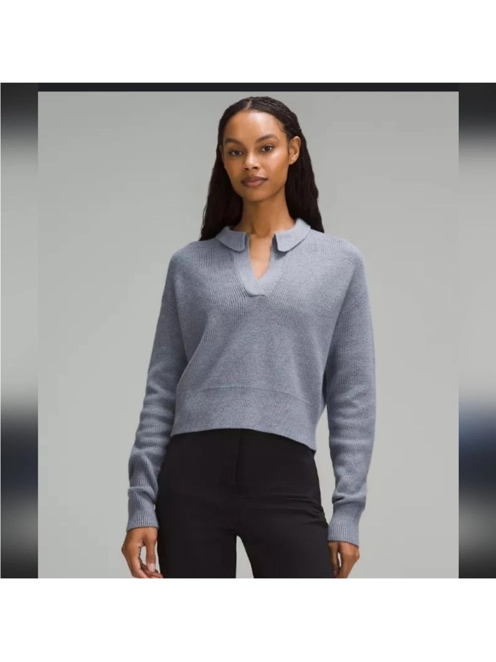 Lululemon light blue merino wool polo collared sweater